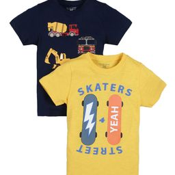 PLUM TREE Boys Navy Blue and Yellow Pack of 2 Printed T-shirts-picture-16