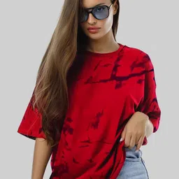 Leotude Women Dyed Round Neck Cotton Oversized T-shirt-image-38