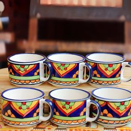 INDIA MEETS INDIA Blue & White 6 Pieces Ceramic Glossy Cups Set 100 ml Each-image-5