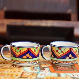 INDIA MEETS INDIA Blue & Orange 2 Pieces Printed Glossy Finish Ceramic Mugs 100 ml Each-30
