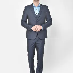Canary London Men Blue Self-Design Slim-Fit Single-Breasted Three-Piece Formal Suit-picture-40