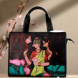 Priyaasi women's Black Printed PU Structured Tote Bag-17