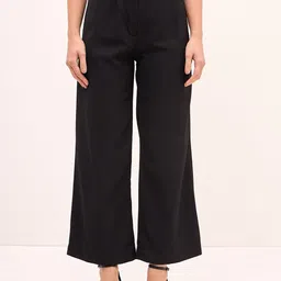 SALT ATTIRE Women Straight Fit High-Rise Wrinkle Free Pleated Trousers-image-90