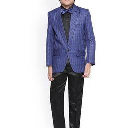 Jeetethnics Boys Navy Blue Checked 3-Piece Single-Breasted Suit-15