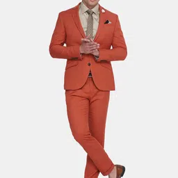Blackberrys Men Orange Solid Phoenix Skinny Fit Single-Breasted Two-Piece Formal Suit-image-40