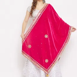 Clora Creation Ethnic Motifs Embroidered Velvet Dupatta With Gotta Patti-picture-9