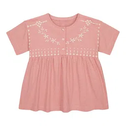 mothercare Girls Pink Floral Embroidered Pure Cotton Cinched Waist Top-image-86