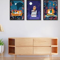 Happening Hippo Black & Purple 3 Pieces Abstract Painting Wall Art-14