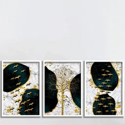 SAF 3 Pcs Black & White Nature Painting Framed Wall Art-7