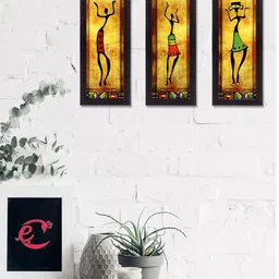 eCraftIndia Set of 3 Yellow & Brown Satin Matt Textured Wall Art-15