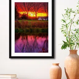 999Store Pink & Red River View Painting Printed Framed Wall Art-image-83