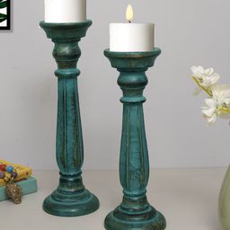 Homesake Set Of 2 Turquoise Blue Candle Holders-picture-3