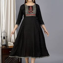 ANJAYA Geometric Printed Sequinned Fit and Flare Midi Ethnic Dress-image-66