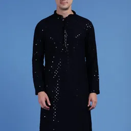 Sanwara Geometric Embellished Mandarin Collar Sequins Floral Kurta-image-30