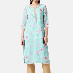 RANGMANCH BY PANTALOONS Floral Printed Thread Work Georgette Kurta-picture-42