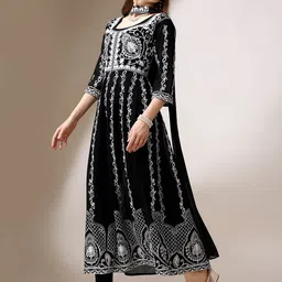 FabFairy Floral Embroidered Georgette Anarkali Kurta With Dupatta-14