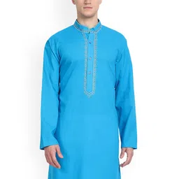 Enciger Yoke Design Mandarin Collar Thread Work Straight Kurta-image-1