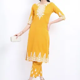 KETCH Floral Embroidered Regular Thread Work Kurta With Trousers-picture-16