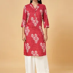 RANGMANCH BY PANTALOONS Ethnic Motifs Printed Mandarin Collar Straight Kurta-51