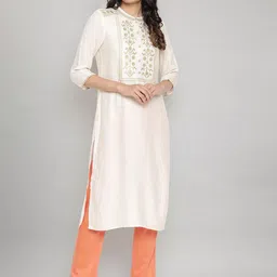 AURELIA Women White Floral Embroidered Flared Sleeves Thread Work Kurta-image-17