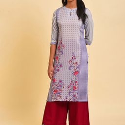 W Women Floral Print Silk Straight Kurta-image-8