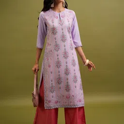 KETCH Floral Printed Keyhole Neck Straight Kurta-31