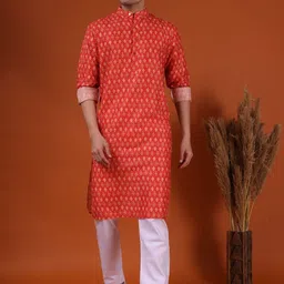 SHIWAM ETHNIX Ethnic Motifs Printed Band Collar Long Sleeves Silk Kurta-image-71