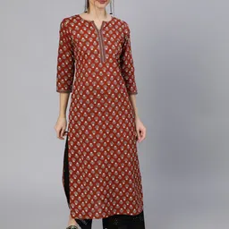 Nayo Women Women Maroon Ethnic Printed Straight Kurta With Three Quarter Sleeves-image-15