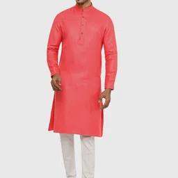 Modi Kurta Plus Size Mandarin Collar Straight Cotton Kurta-image-5