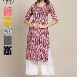 7Threads WomenPack of 6 Red & Orange Paisley Printed Crepe Kurta-image-17