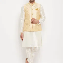 VASTRAMAY Straight Kurta with Pyjamas & Nehru Jacket-picture-8