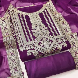 SAINOOR Ethnic Motifs Embroidered Zari Silk Georgette Unstitched Dress Material-picture-15