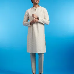 Diwas by Manyavar Men Geometric Printed Mandarin Collar Straight Kurta-image-76
