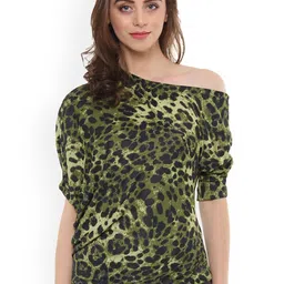 DressBerry Animal Print One Shoulder Puff Sleeve Styled Back Top-picture-40