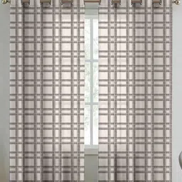 Aura Coffee Brown & Cream 2 Pieces Checked Long Door Curtains-image-26