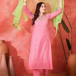 Sangria Zari Sequence Embroidered Straight Kurta & Trouser With Dupatta image 2