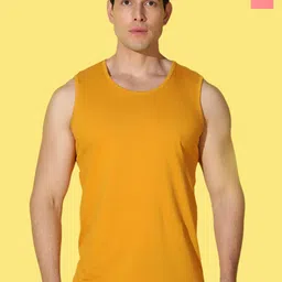WOOSTRO Pack Of 2 Printed Super Combed Cotton Gym Vests VWS26(98 PEACH)(PLAIN MUSTARD)-image-102