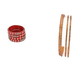 SOMIL Set of 8 Women Red & Gold Artificial Stones and Beads Bangles-image-58