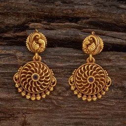 Kushal's Fashion Jewellery Gold Plated Ruby Studded Peacock Shaped Drop Earrings-17