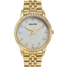 Sonata Women Brass Embellished Dial & Stainless Steel Wrap Around Straps Analogue Watch 87062YM02W-43