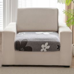 HOKIPO Grey & White Floral Printed Fleece 1 Seater Sofa Seat Cover-image-98