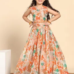 Sangria Girls Floral Printed With Embellished Lehenga Choli-32