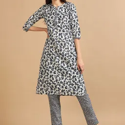 Marcia Women Floral Printed Regular Pure Cotton Kurta with Trousers-45
