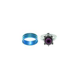 Dynamic Retail Global Set of 2 Rings for Men & Women, Blue-Purple Alloy Ring ()-16