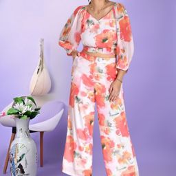 OZIA Printed V Neck Top With Trousers Co-Ords-image-16