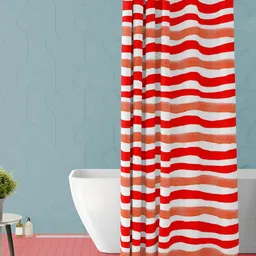 ArtzFolio Red and Orange Striped Printed Waterproof Shower Curtain-32