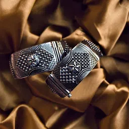 ATIBELLE Set Of 2 German Silver Kada Bangles-30