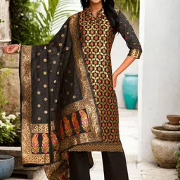 Anouk Women Ethnic Motifs Regular Chanderi Silk Kurta with Trousers & With Dupatta-image-11