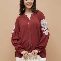 Colour Me by Melange Women V-Neck Cuffed Sleeves Top-image-74