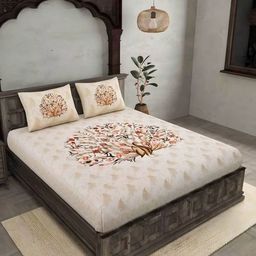 Bombay Spreads Peach & Orange Floral Cotton 240 TC King Bedsheet Set 2.74 m X 2.25 m-image-96